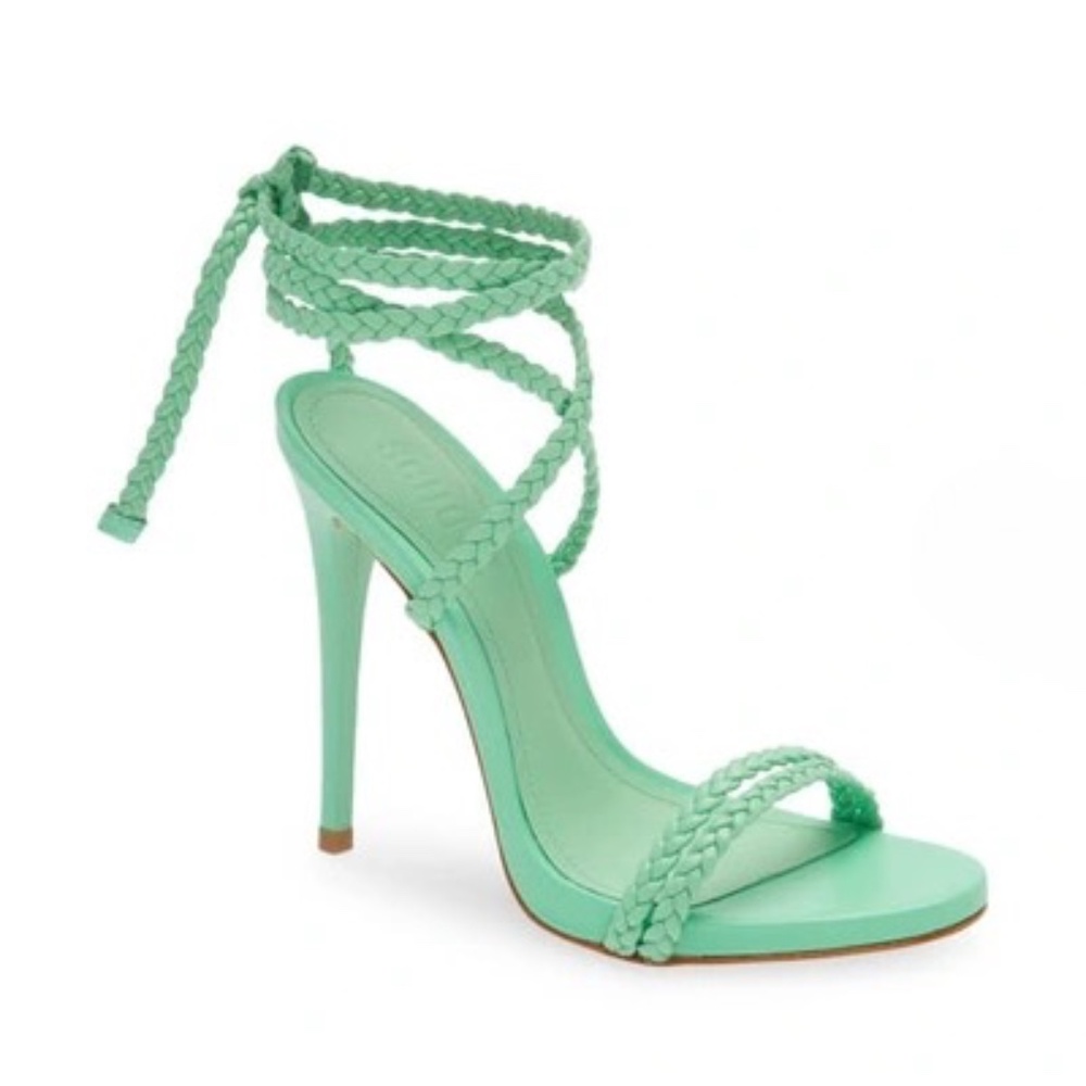 Schultz Jada Ankle Tie High Heel Sandals Women's Size 8B Deep Mint Braided Lace